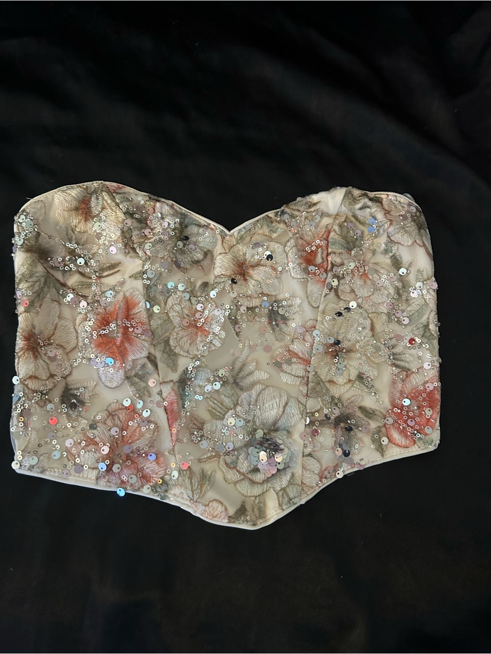 Beautiful Strapless Floral Sequin Corset Top - Neutral Blush - Picture 1 of 4
